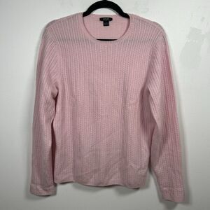 Prive Sweater Cable Knit 100% Cashmere Crewneck Women's Size Large Pink